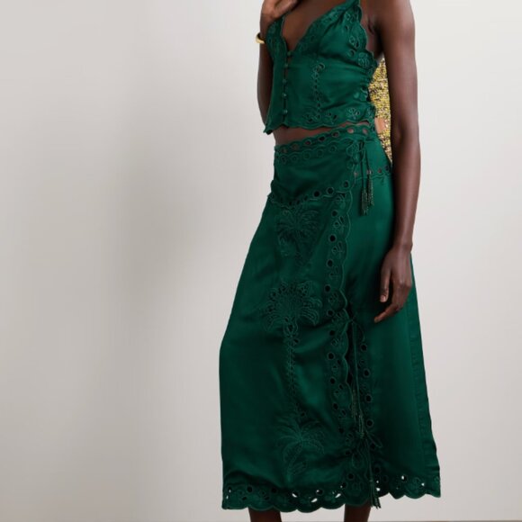 FARM RIO GREEN RICHELIEU MIDI SKIRT SIZE M CAMISOLE TOP SET SIZE S NWT - Picture 1 of 10
